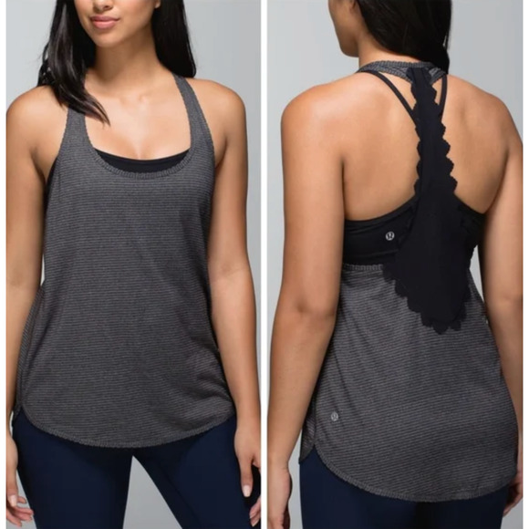 Lululemon 105 F Singlet Tank Top Womens 6 Charcoal Laced Racerback Scalloped - Picture 1 of 10